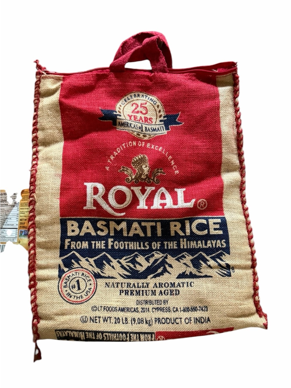 Royal Basmati Rice EMPTY Burlap Zipper Bag Sack